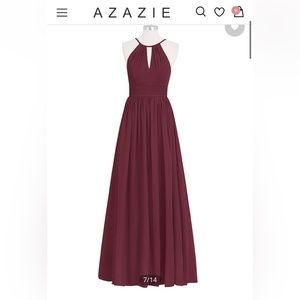 AZAZIE BURGUNDY BRIDESMAID HALTER STYLE MAXI DRESS